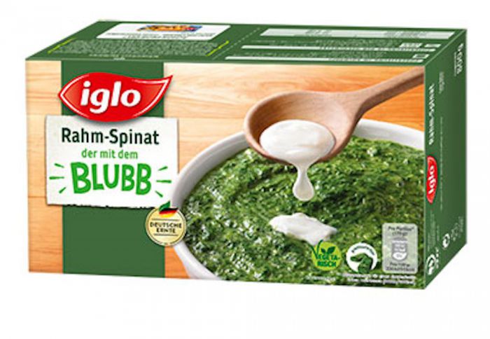 Iglo: Scharfe Plastikteile im Rahm-Spinat - Bild der 800g-Packung