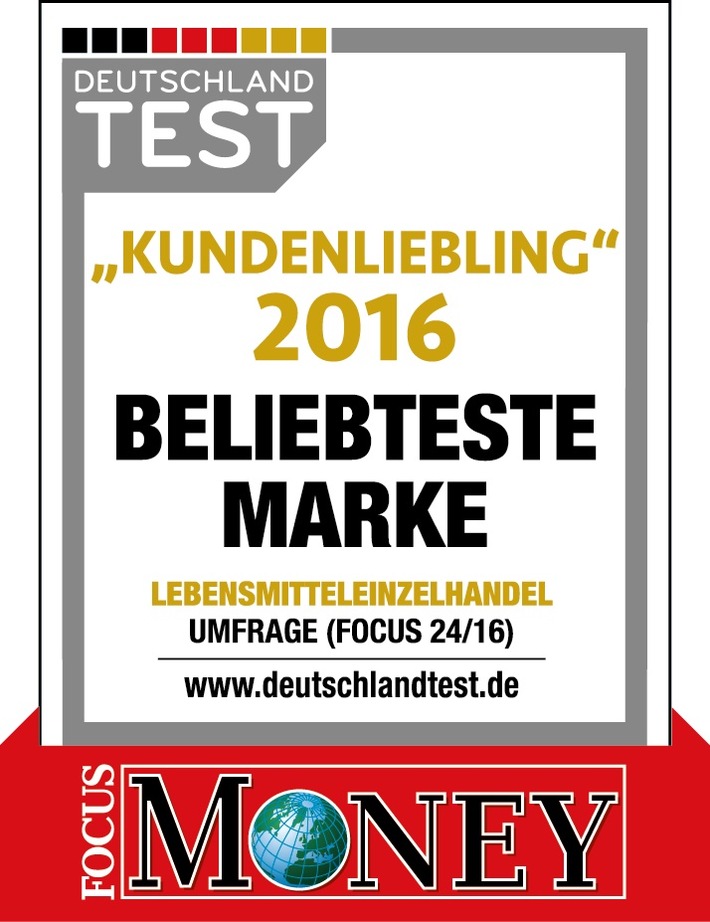 Lidl ist Deutschlands beliebtester Discounter 2016 - Bild der Auszeichnung von Focus Money und Deutschland Test